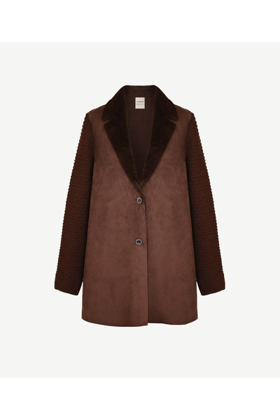 Yargıcı Kürk Detaylı Triko Pardösü