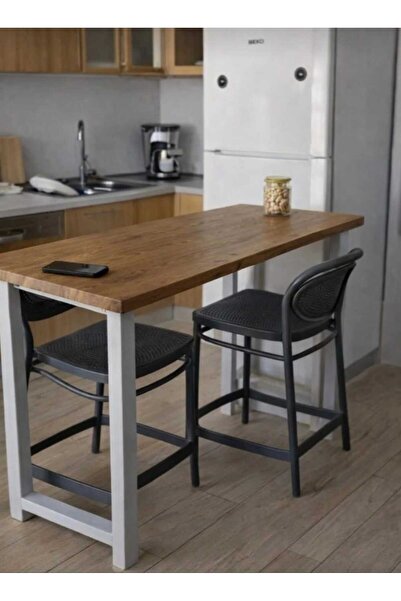 woodywood Bar Masası Doğal Ahşap Komple Masif 140 cm 50 cm x 100cm