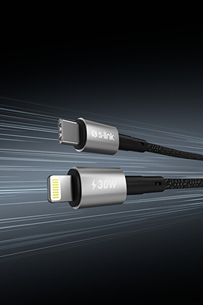 S-LINK MCL-01 30W 1m Type-C to Lightning  Uyumlu  PD Örgülü Metal Başlıklı Si...