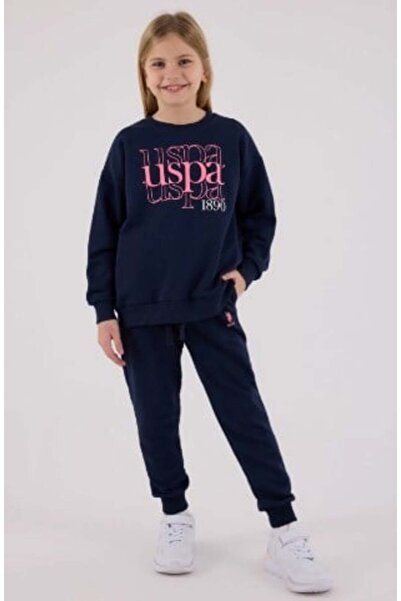U.S. Polo Assn. طقم من قطعتين للفتيات من يو إس بولو أسن بأكمام طويلة وياقة دا...