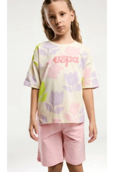 U.S. Polo Assn. U.S. Polo Assn. Girls' Tulip Patterned Short Sleeve T-Shirt a...