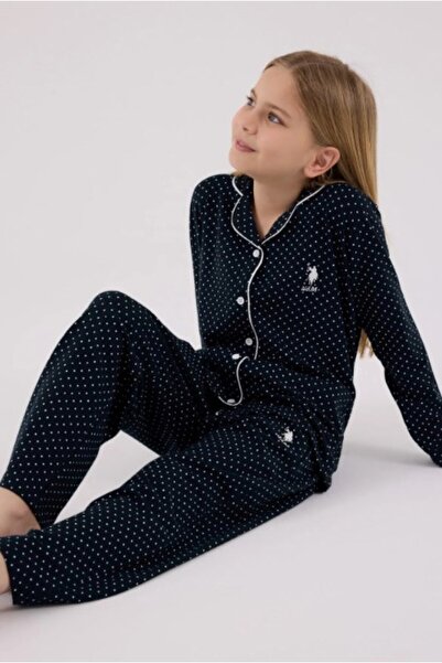 U.S. Polo Assn. U.S. Polo Assn. Girl's Long Sleeve Buttoned Polka Dot Pattern...