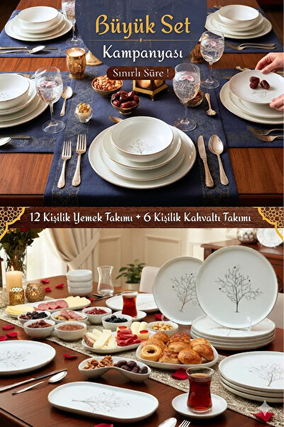 KÜTAHYA HOME ZAMANSIZ 70 Prç Porselen Yemek ve Kahvaltı Seti- 12 Kişilik 70 P...