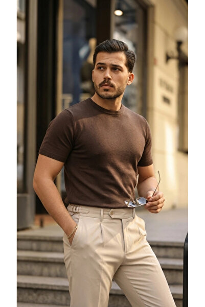 Butik Men's Basic Crew Neck Short Sleeve Knitwear T-Shirt - 100% Cotton Acrylic