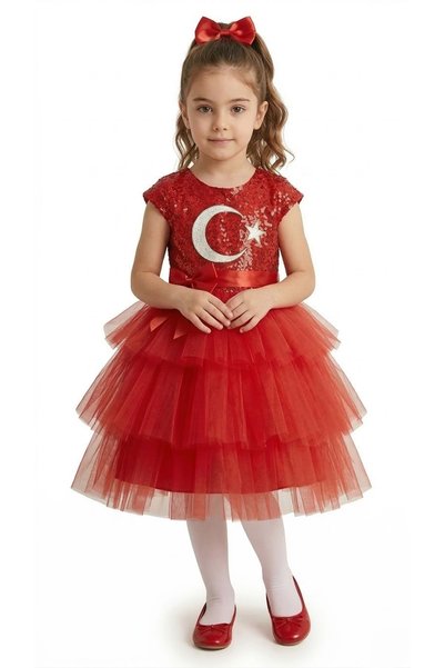 Mnk Baby&Kids Girl's April 23Rd Dress with Moon and Star Motif M00813 Red