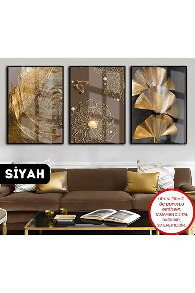 Harika bir ev |kahverengi-gold Şık Çiçek Kombini Kabartmasız |çerçeveli Tempe...