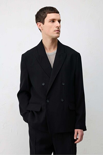 Antioch Siyah Modal Karışımlı Relaxed Fit Erkek Blazer Ceket