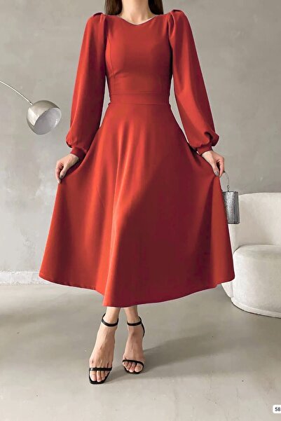 Planet Prestige Balloon Sleeve Crew Neck Midi Dress