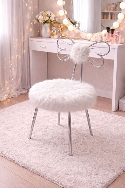 SAMPAŞ PRENSES MAKYAJ SANDELYESİ KROM (GÜMÜŞ METAL AYAK) BABY FACE KUMAŞ 2026...