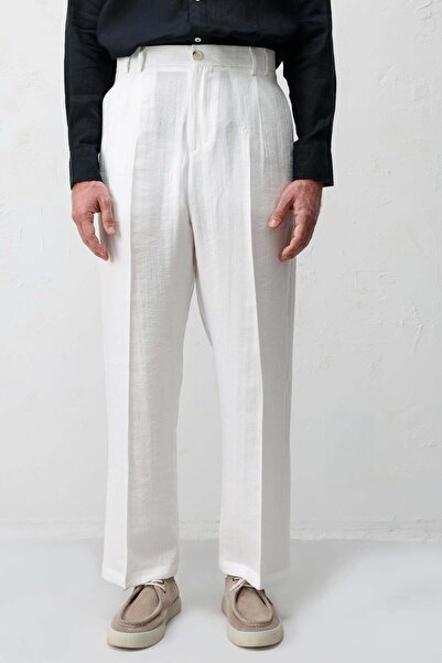 Antioch Ekru Lyocell Relaxed Fit Pileli Erkek Pantolon