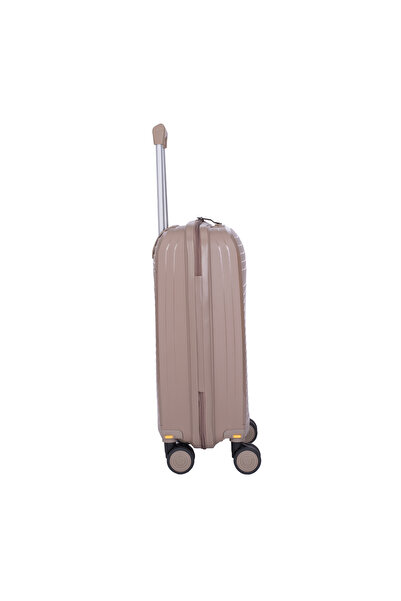 CASLON ®, Troler cabina avion, Marime 50x34x18 cm, 4 roti detasabile, Polipropilena, Bej inchis, 166