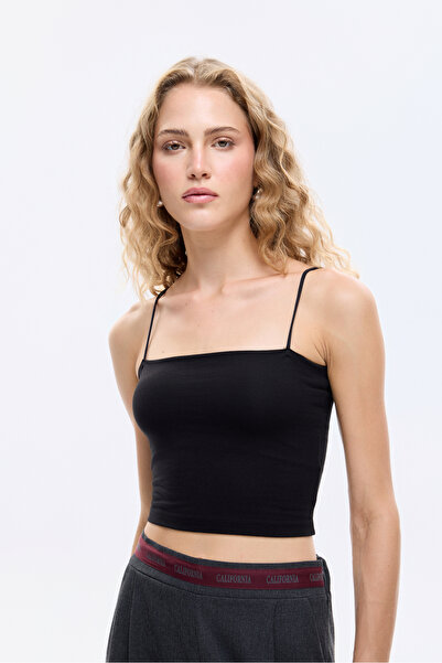 PAZEN MODA Modal Strappy Crop Basic Athlete Top Black