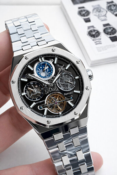 Ferrucci Black Tar Sand Skeleton Model Automatic Active 30 Mt Water Resistant...