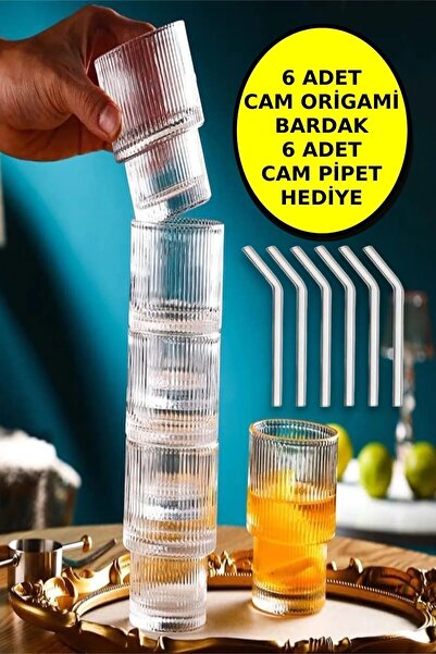 Open Home Concept 6'lı Origami Cam Model Borosilikat Kokteyl Meşrubat Bardak ...