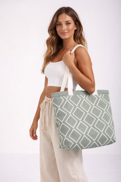 Sebir Moda Τσάντα ώμου και παραλίας με καρό σχέδιο