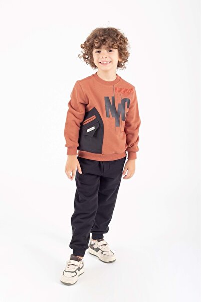 Mnk Baby&Kids Erkek Çocuk Cep Detaylı Baskılı Eşofman Takımı M00756 KİREMİT