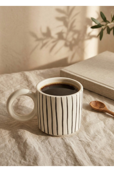Love Bundles Black Striped Ceramic Mug with Handle 240 ml