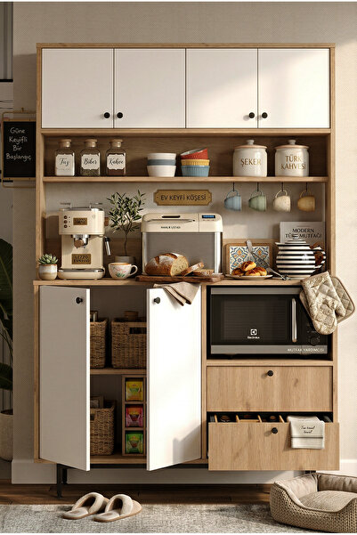 Yurudesign Royce Serisi Kahve Köşesi Çok Amaçlı Dolap Mutfak Dolabı Sepet-Bey...