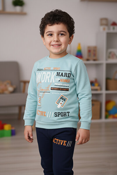 Mnk Baby&Kids Φούτερ για αγόρια MNK3112 - Ανοιχτό πράσινο, στάμπα εργασίας