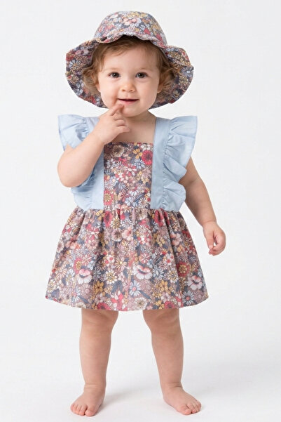 Mnk Baby&Kids Kız Bebek Pamuklu Çıtır Bebek Elbise TF7313 MAVİ