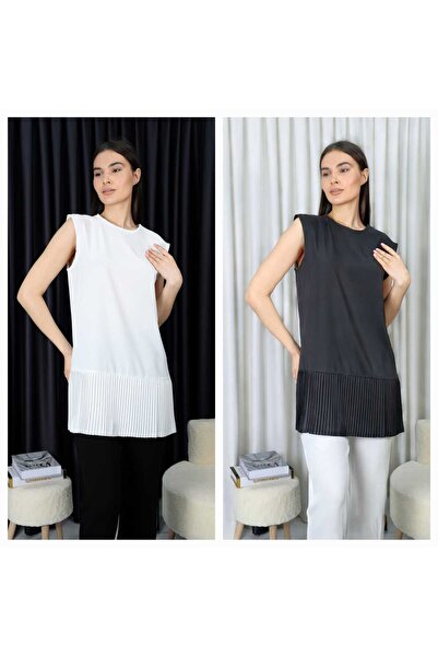 ÇELEBİ STYLE Γυναικείο Αμάνικο Χιτζάμπ 2-τεμαχίων Μαύρο-Λευκό Πλισέ Εσωτερικό...