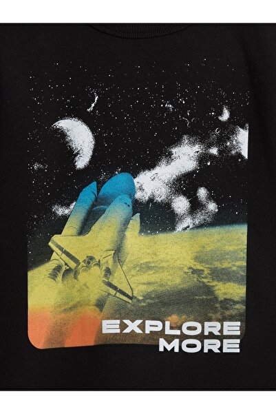 GAP Erkek Çocuk Siyah Bisiklet Yaka Grafik Sweatshirt
