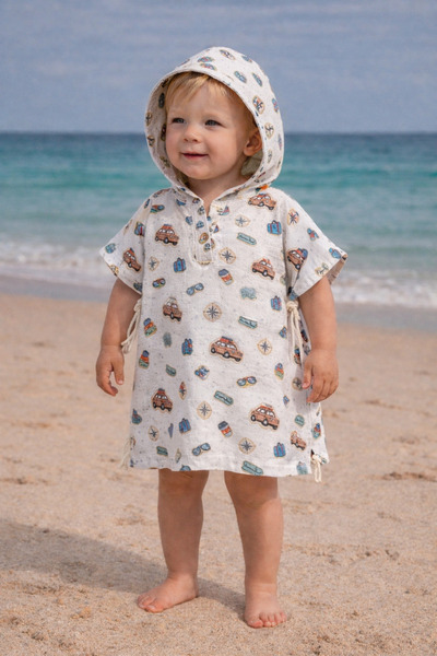 ygz junior Organic Double-Layer Muslin Fabric Sea Pool Poncho with Trolley