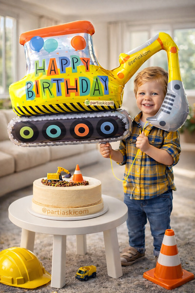 PARTİ AŞKI Happy Birthday Excavator Kepçe Folyo Balon (100*81 Cm) Büyük Boy&İ...