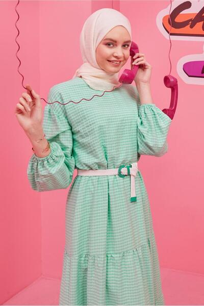 Alvina PÖTİKARE DESENLİ KEMERLİ ELBİSE 42613