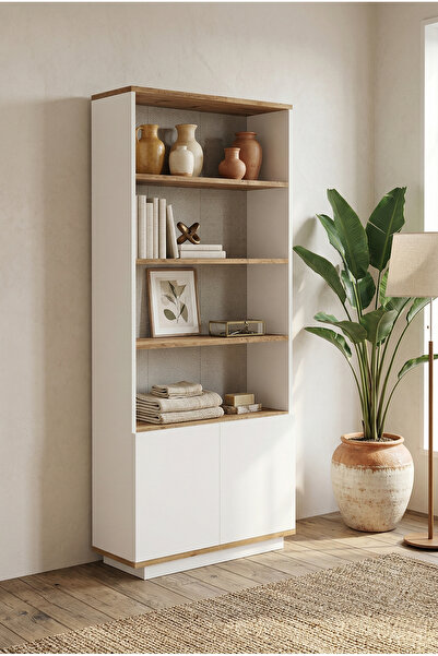 Robin Home Kitaplık 4 Raflı 2 Kapaklı 168cm Çam-Beyaz