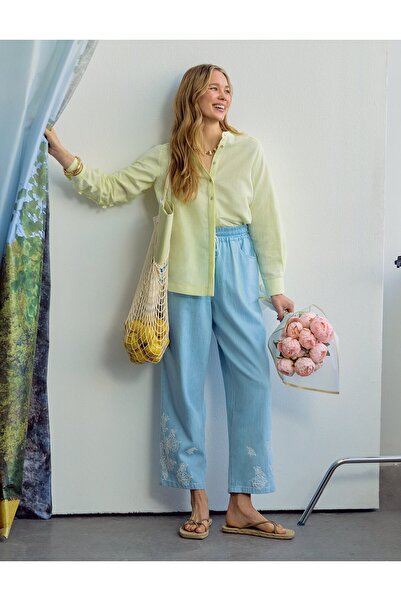 KYR Washable Embroidered Denim Trousers Blue