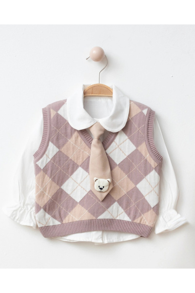 My Lusa baby wear Kız Çocuk Baklava Desenli Triko Yelek – 3 Renk – 2-5 Yaş