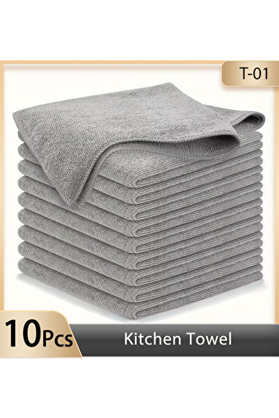 10pcs Kitchen Towel, Ultra-fine Fiber Light Gray Cleaning Cloth Set