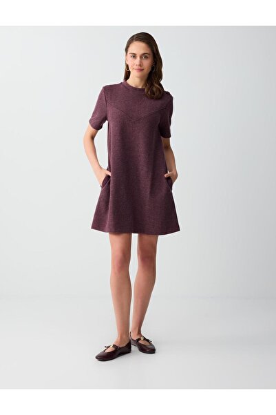 Jimmy Key Μίνι φόρεμα με μαλακή υφή σε χρώμα Dusty Rose και πλεκτή λαιμόκοψη