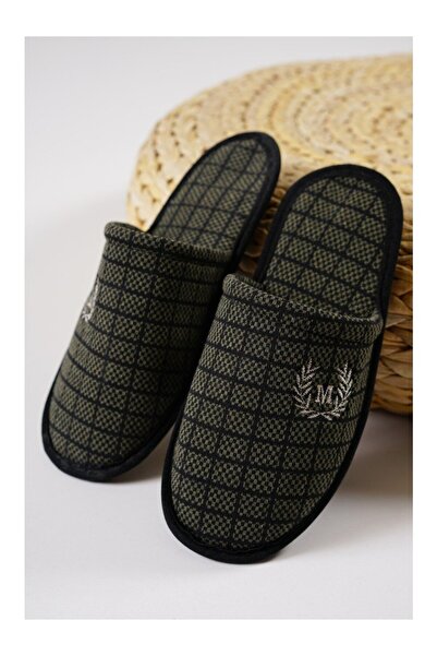 Slipcat Ανδρικές παντόφλες σπιτιών τετράγωνο χακί με σχέδιο