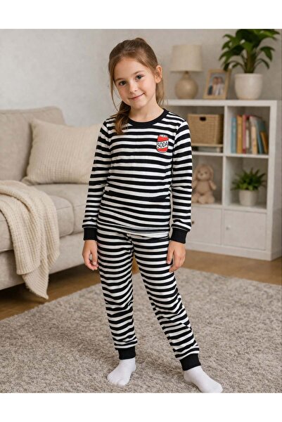 OrganicKid Cinema Çocuk Siyah Çizgili Pijama Takımı