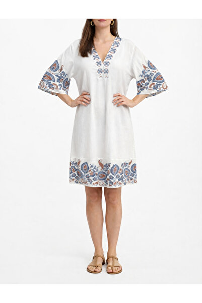 Yena Tekstil Şile Bezi Women's Dress V-Neck Authentic Patterned Summer Comfor...