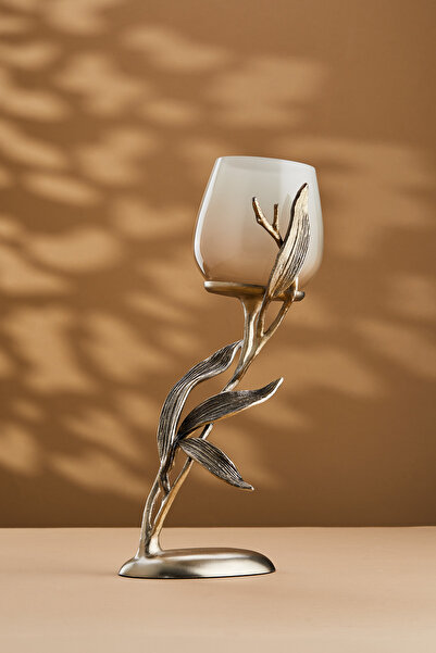 Cornella Ivy Antik Gold Ayaklı Krem Ombreli Cam Şamdan