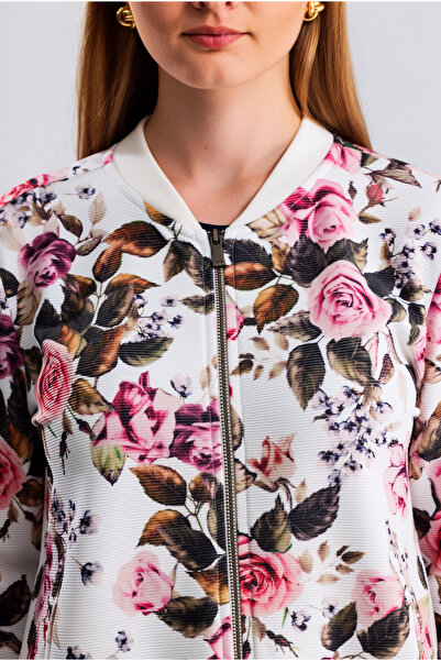 STYLENEST Kadın Fermuarlı Çiçekli Sweatshirt Ceket
