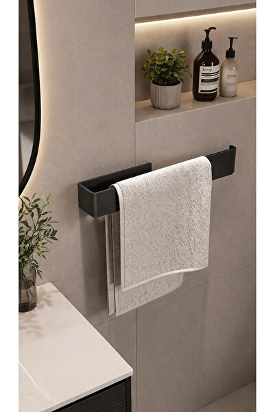 Grassi Yapışkanlı Banyo Havlu Kağıt Askılığı- Paslanmaz Çelik- Banyo Mutfak Mat Siyah Havlu Kağıt Askılık