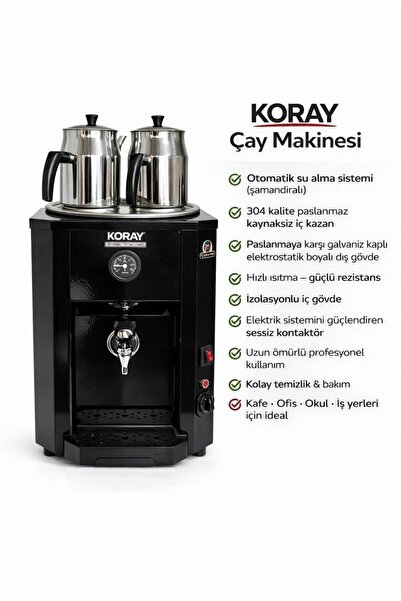 Koray Soğutma 23 Lt Sanayi Tipi Elektrikli Çay Kazanı Iki Demlikli (İŞ YERİ V...