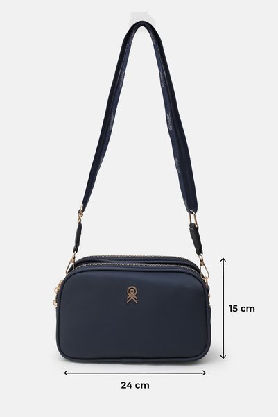 Les Crioch Women's Navy Blue 3-Compartment Buzzy Satin Leather Daily Shoulder Bag with Adjustable Column Strap