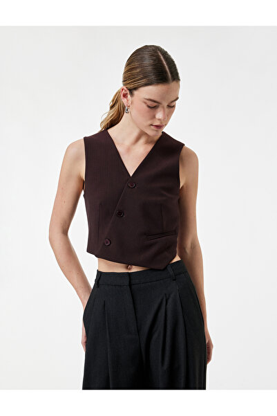 Koton Kruvaze Yaka Kolsuz Asimetrik Yelek