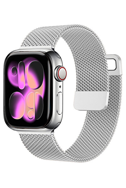 Nezih Case Apple Watch Seri 10 42mm / Seri 11 42mm Uyumlu Paslanmaz Hasır Örg...