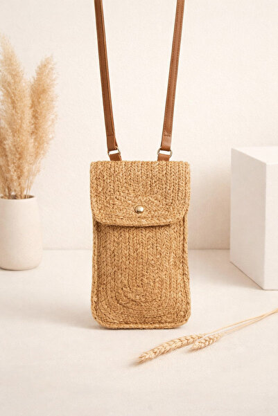 MaVaux Vexa Genuine Leather Soft Straw Rope Phone Holder, Minimal Crossbody B...
