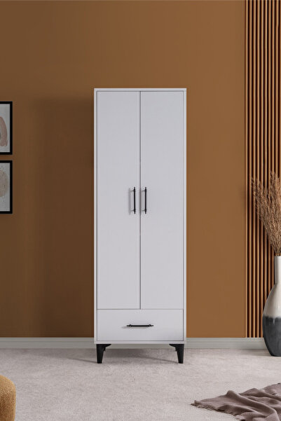 HERMOBİ Dolap, Alaska 2 Kapaklı Çekmeceli Askılıklı Dolap