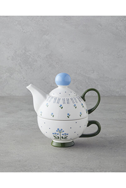 English Home Blue Flowers New Bone China Demlik Seti 400 ml Mavi