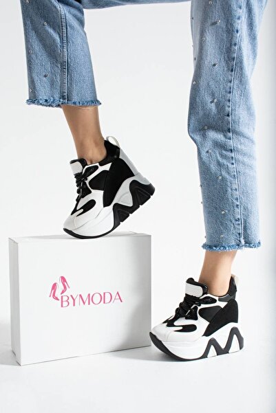 Bymoda Νέα σεζόν Μαύρα λευκά αθλητικά παπούτσια με κρυφό τακούνι Το συνολικό ...