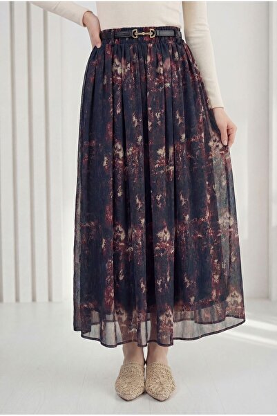 BENAHOLL Φούστα σιφόν με σχέδιο Müberra και ζώνη-FA1073 Μαύρο