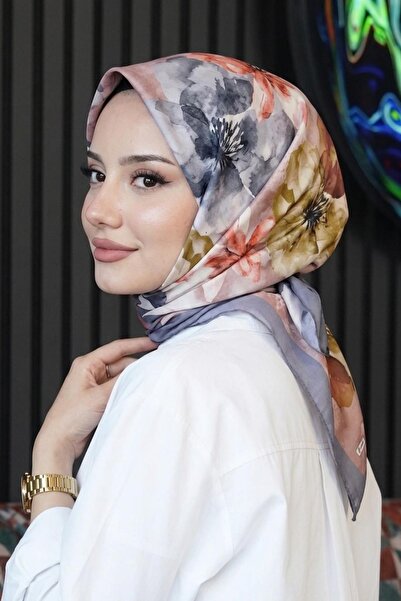 AFVENTE Magnolia Flower Pattern Smoked Soft Cotton Scarf